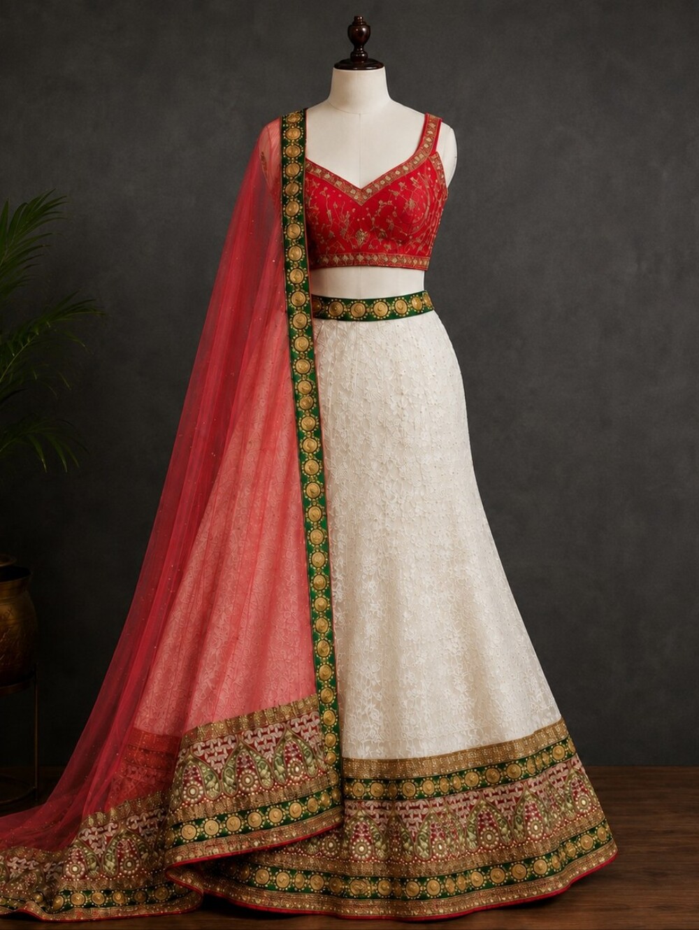 Ivory Embroidered Chaniya Lehenga w/ Dupatta | Blouse Not Included Size L